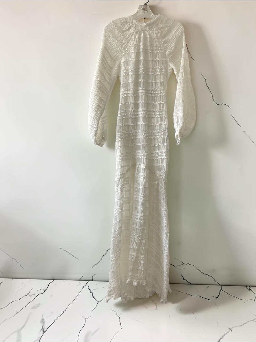 Lulus Exemplary Romance White Textured Backless Trumpet Maxi Dress XS NWT - Picture 11 of 11